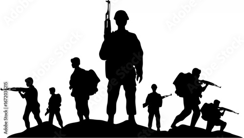 Group soldiers military silho...