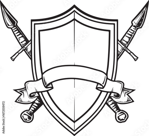 Vintage shield with crossed spears and banner emblem