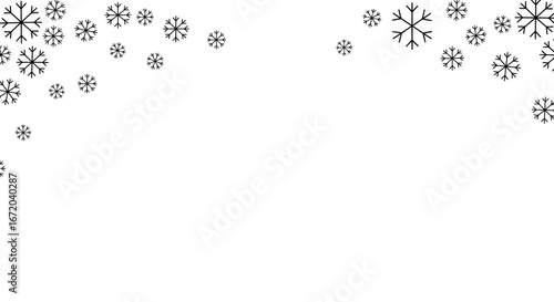 Decorative black outline snowflakes for festive winter themes and holiday designs.
