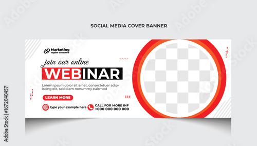 Corporate business live webinar facebook social media cover template and web banner design. Webinar social media cover or web banner template design. Webinar banner template layout.