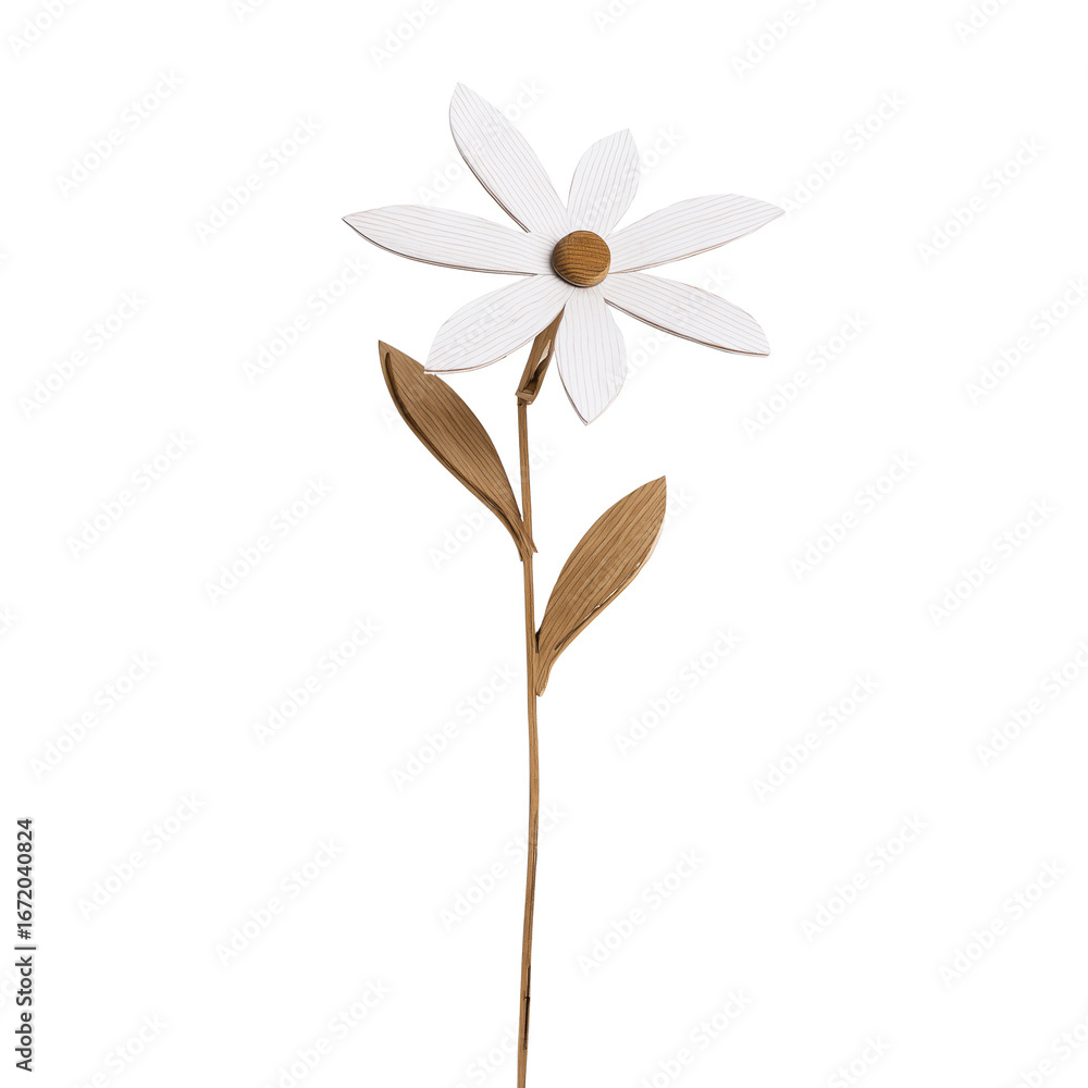 Fototapeta premium White wooden flower isolated on transparent or white background, png