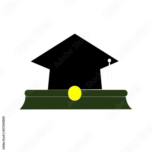 Black Graduation Cap on Green Book Illustration for Education and Success