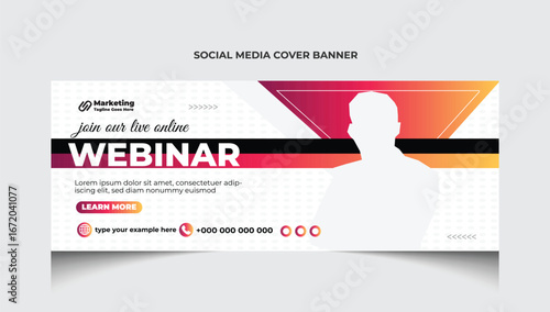 Multipurpose Business live webinar facebook cover template and web banner design. Webinar social media cover or web banner template design.