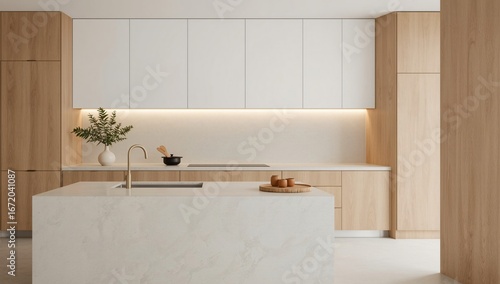 Serene Minimalist Kitchen with Zero-Waste Storage