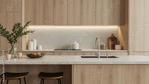 Serene Minimalist Kitchen with Zero-Waste Storage