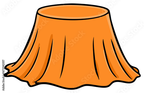 Vibrant orange tablecloth draped over a round table or hidden object, presented as a simple cartoon vector illustration.