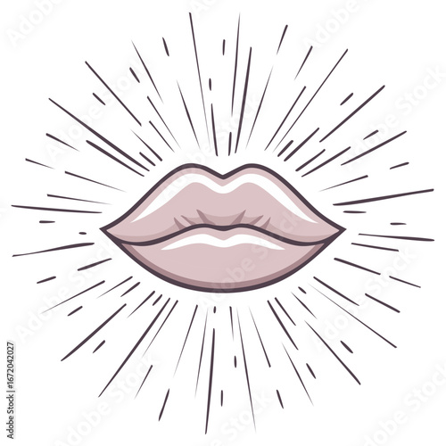 Stylized illustration of lips with radiating lines and dots