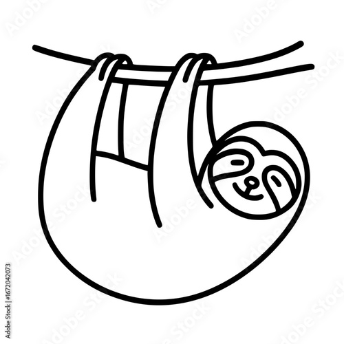 Minimal Sloth Line Icon in Hanging Pose