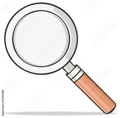 Illustration of a magnifying glass with a wooden handle and a clean, round lens.