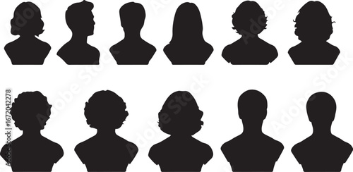 Collection of diverse human bust silhouettes representing various hairstyles and head shapes