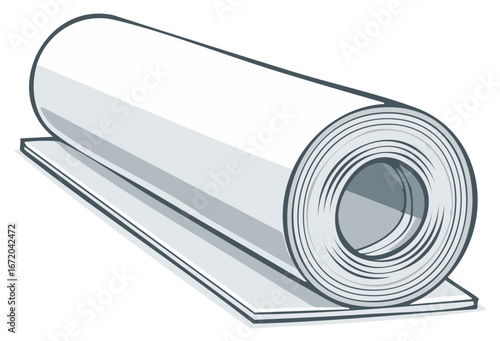 Clean vector illustration of a partially unrolled large white blank material roll sheet
