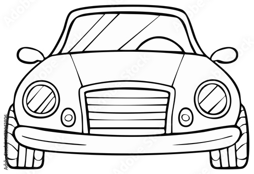 Cartoon car front view line art design for coloring book projects or vector graphics and simple vehicle drawing projects