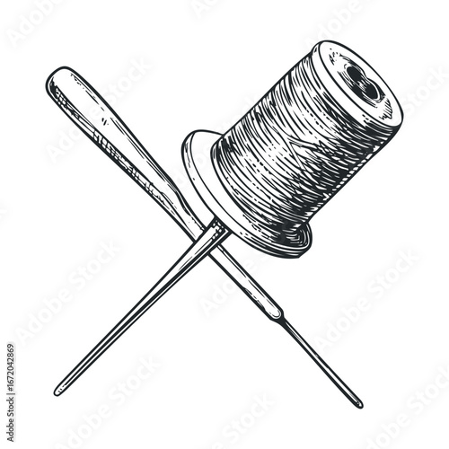Needle and thread design for sewing, crafting, and DIY projects. Vector illustration