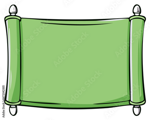 Blank green cartoon scroll banner illustration with copy space for text