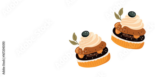 mini assorted cakes for festive table,  copy space