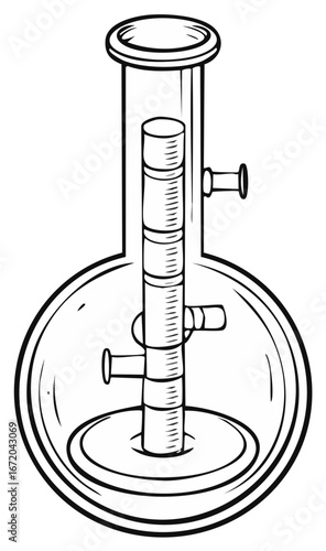 Hand drawn outline of laboratory distillation flask for chemical research illustration
