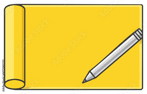 Yellow paper scroll and pencil for writing drawing and note taking