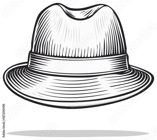 Vintage Fedora Hat Vector Illustration Black and White