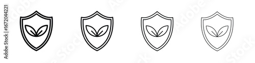 Shield with leafs icons. line strokes simple icons
