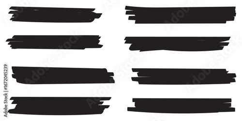 Black Hand drawn marker lines icon vector isolated on white. Doodle sketch style strokes for design, underline, highlight, notes, decoration, or creative art elements in digital and print projects.