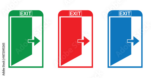 exit door icon set, emergency exit arrow symbols