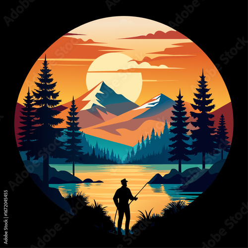 Peaceful Evening by the River – Fishing Silhouette T-shirt