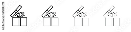 Open gift box icons. line strokes simple icons