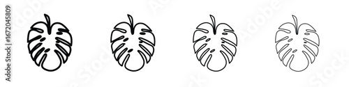 Monstera deliciosa plant leaf icons. line strokes simple icons