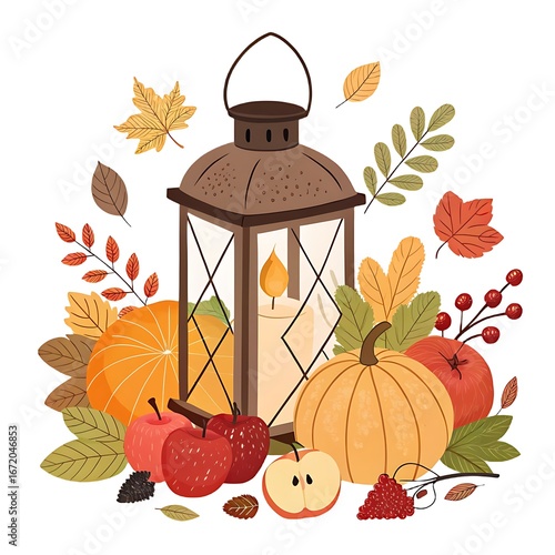 lantern with autumn leaves