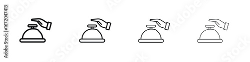 Hand touching service bell icons. line strokes simple icons