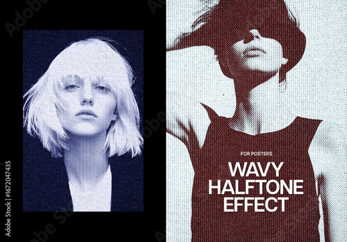 Wavy Halftone Duotone Poster Effect Mockup