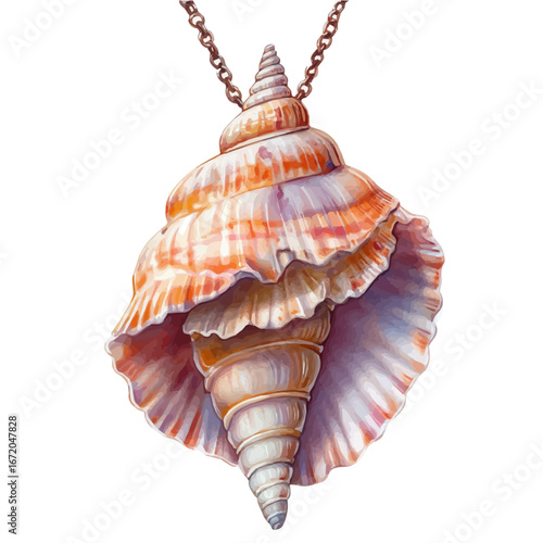 Seashell Necklace, watercolor drawing vector, isolated on a white background.