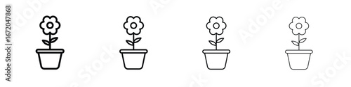 Flowerpot icons. line strokes simple icons