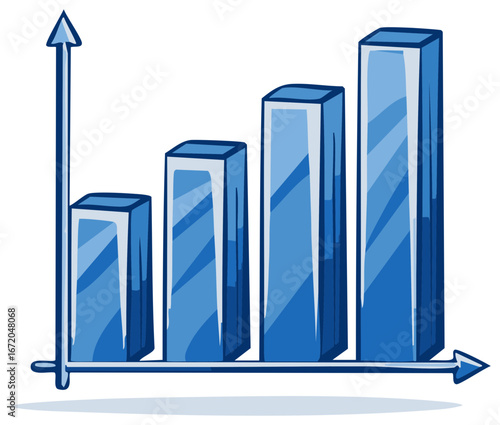 Blue Column Chart Showing Upward Trend on Arrow Axes Growth and Progress Illustration