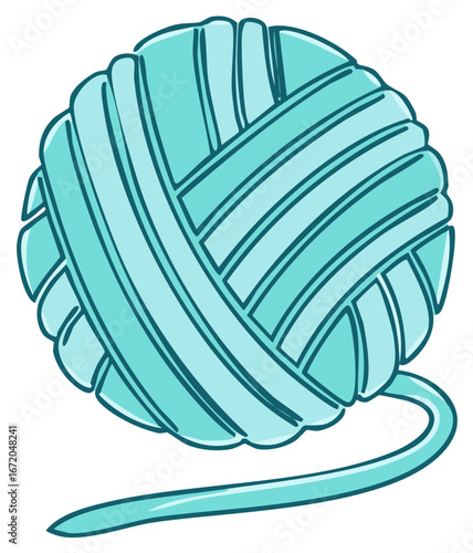 Simple cartoon illustration of a teal ball of yarn for knitting and crochet hobbies