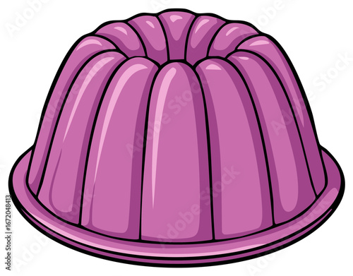 Vibrant Purple Fluted Gelatin Dessert Isolated Cartoon Illustration Sweet Treat