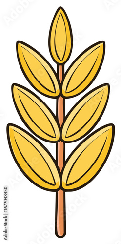 Illustration of a Golden Wheat Stalk with Grain Harvest, Agriculture Element