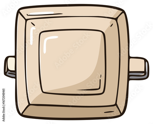 Square Ceramic Tray with Handles, Serving Dish, Container, Isolated Illustration