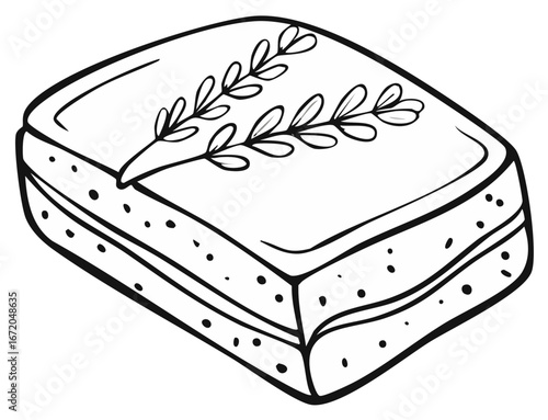 Handcrafted Soap Bar with Lavender Sprigs Outline Illustration for Natural Skincare Products