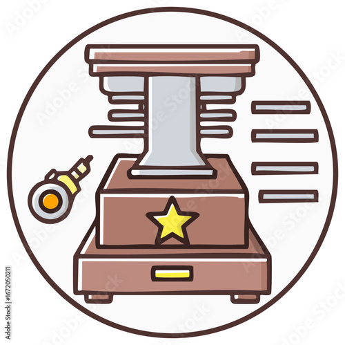 Simple cartoon style illustration of a champion award trophy with a star and a detached medal icon