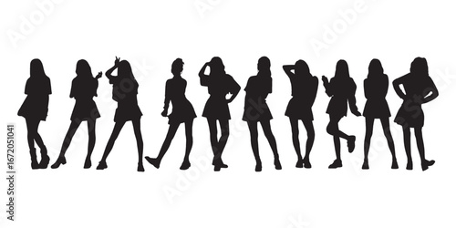 Silhouette of a Group of Fashionable Women Standing in Stylish Poses
