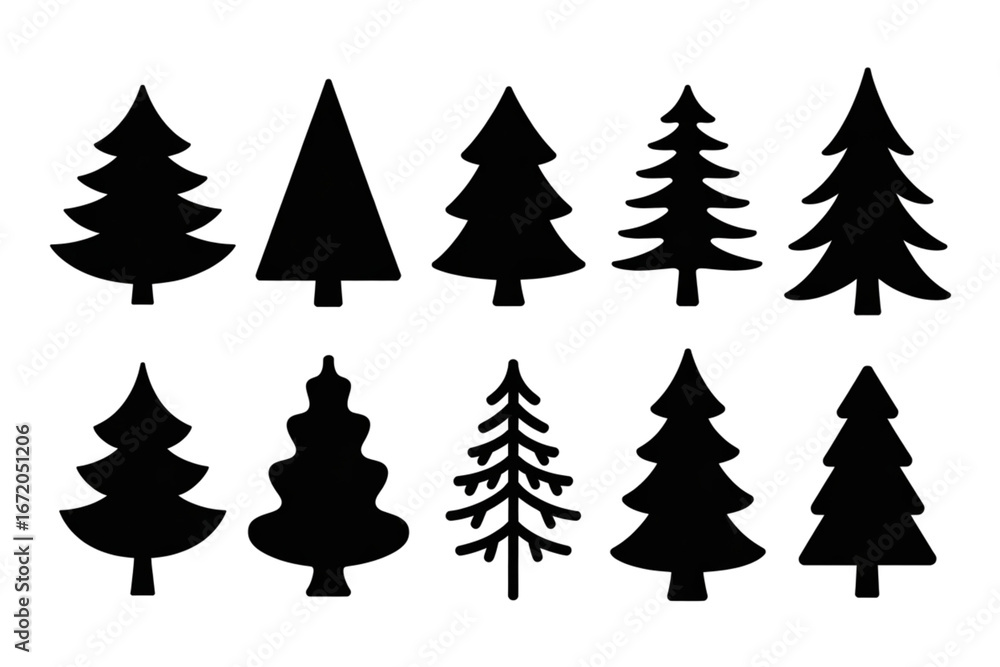 Obraz premium Christmas tree silhouette set isolated on transparent background for design