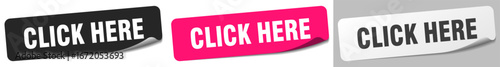 click here sticker. click here sticker set on white background