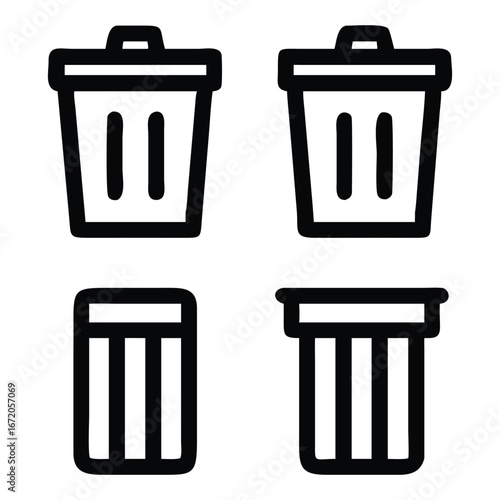 Four simple outline icons representing trash cans for digital design and data management