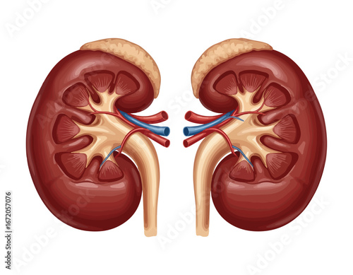Human Kidney Anatomy Detailed Medical Illustration - Vector Human Organs