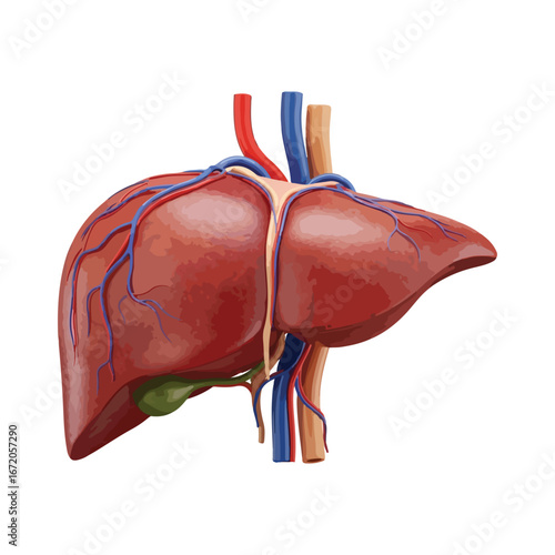 High-Resolution Vector Human Liver Anatomy with Blood Vessels and Gallbladder – Medical Education & Healthcare Visual.