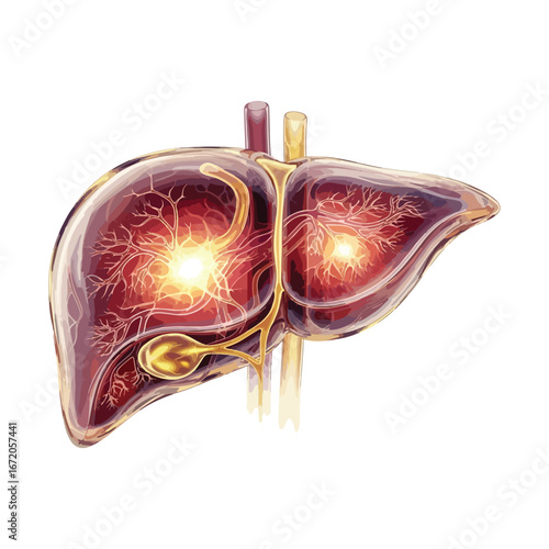 High-Resolution Vector Illustration of Human Liver Anatomy with Blood Vessels and Gallbladder – Detailed Medical Visual for Education and Healthcare
