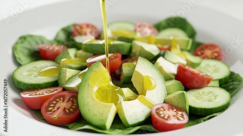 Fresh Green Salad with Avocado, Cucumber, and Tomatoes