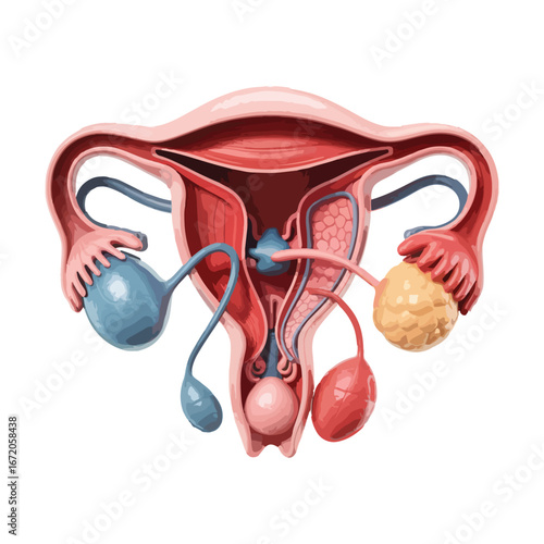 High-Resolution 3D Female Reproductive System Anatomy – Detailed Uterus, Ovaries, and Fallopian Tubes for Medical Education