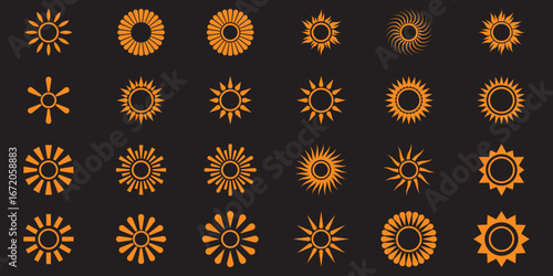 Vintage starburst. Sunburst shapes, bursting sun rays, sunshine.